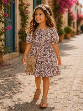 Old Navy Spring Floral Dress Girls Size 4T Ivory Red Button Back 3/4-Sleeve